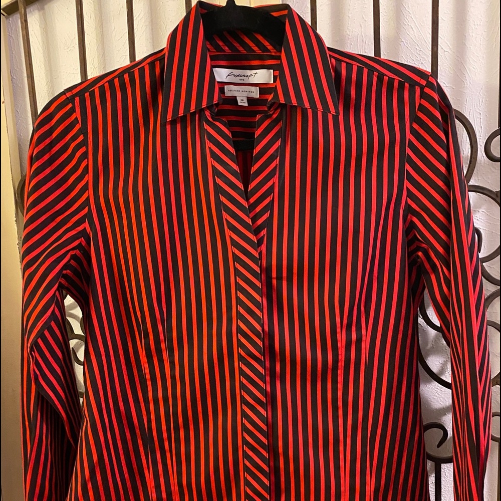 Foxcroft Red Black Placket Fitted Button Down Shi… - image 1